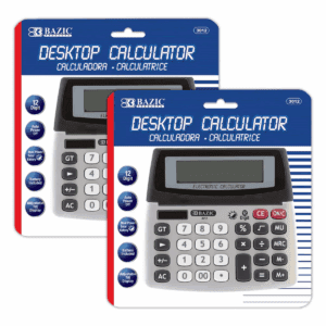 BAZIC Products® 12-Digit Dual Power Desktop Calculator with Adjustable Display, Pack of 2