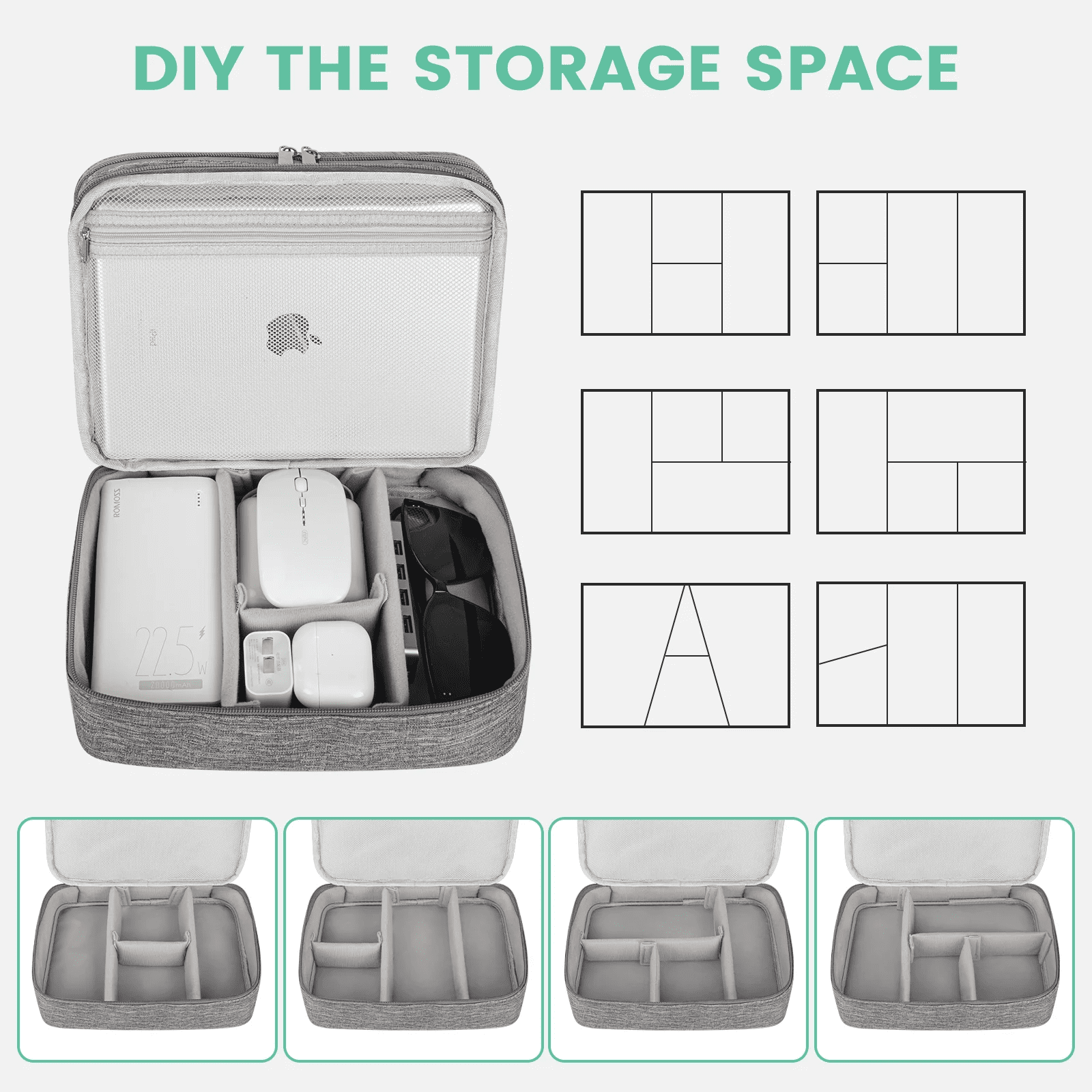 Cable Organizer Bag, Small Electronics Organizer Bag, Travel Storage Case with Handle for Phone Cord Electronics Accessories, Carrying Tech Bag, Powerbank, Hard Drive, Cables Adapter, Makeup Brush - Image 6