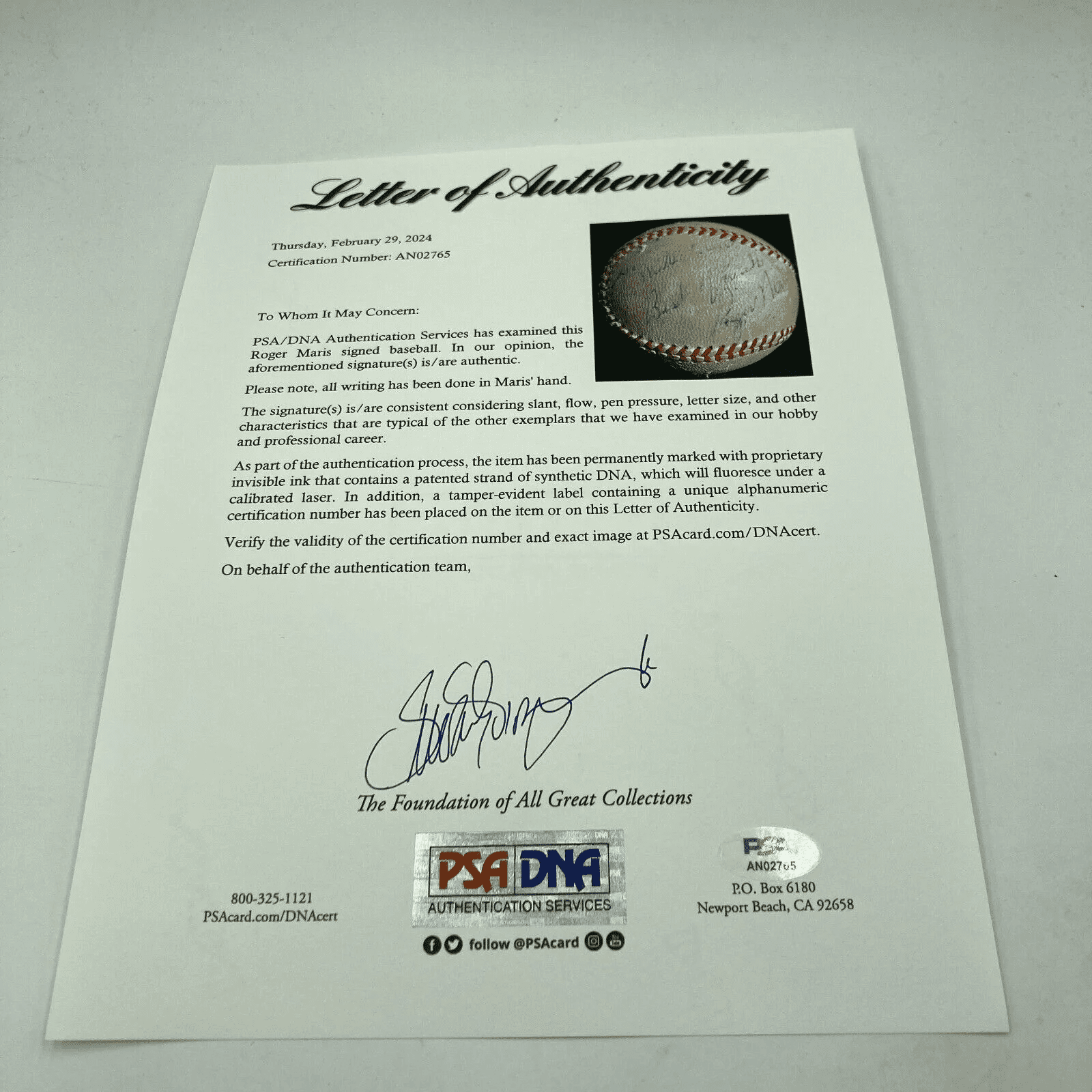 Roger Maris 60Th Home Run Signed Game Used Baseball Ties Babe Ruth PSA DNA COA - Image 5