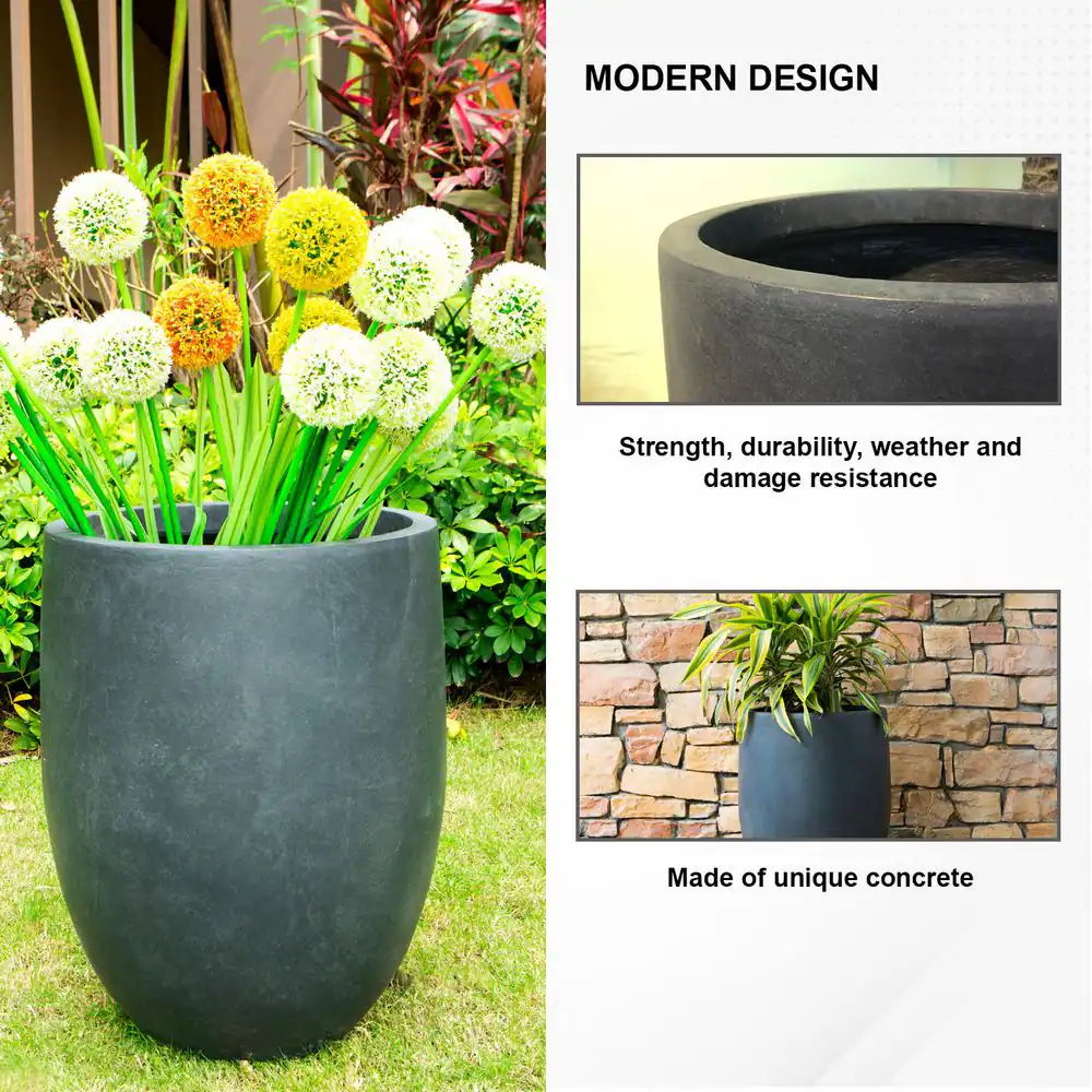 21.7"H Charcoal Concrete Tall Planter with Drainage Plug for Outdoor Indoor Garden - Image 10