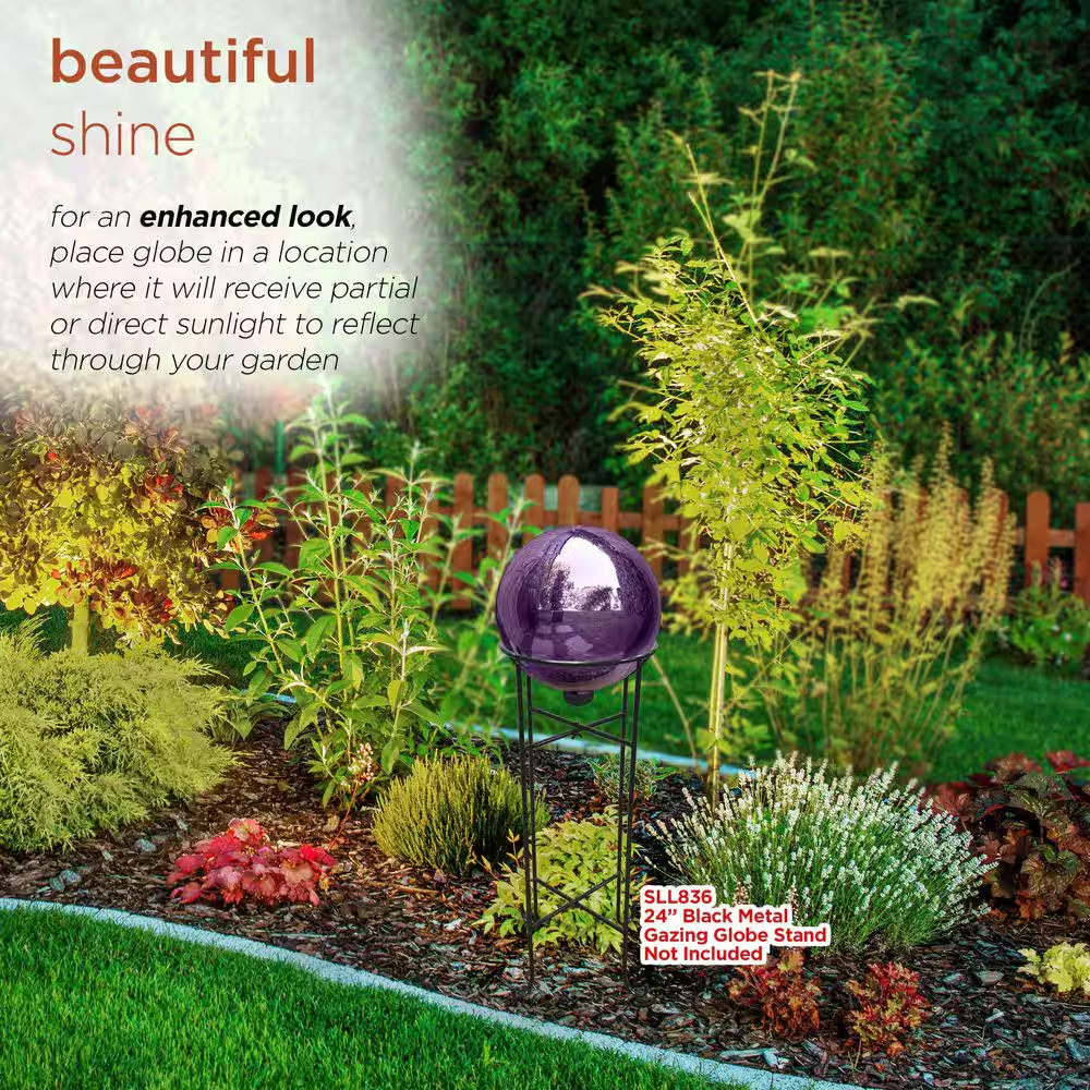 10 In. Dia. Outdoor Electric Glass Gazing Ball, Purple - Image 7