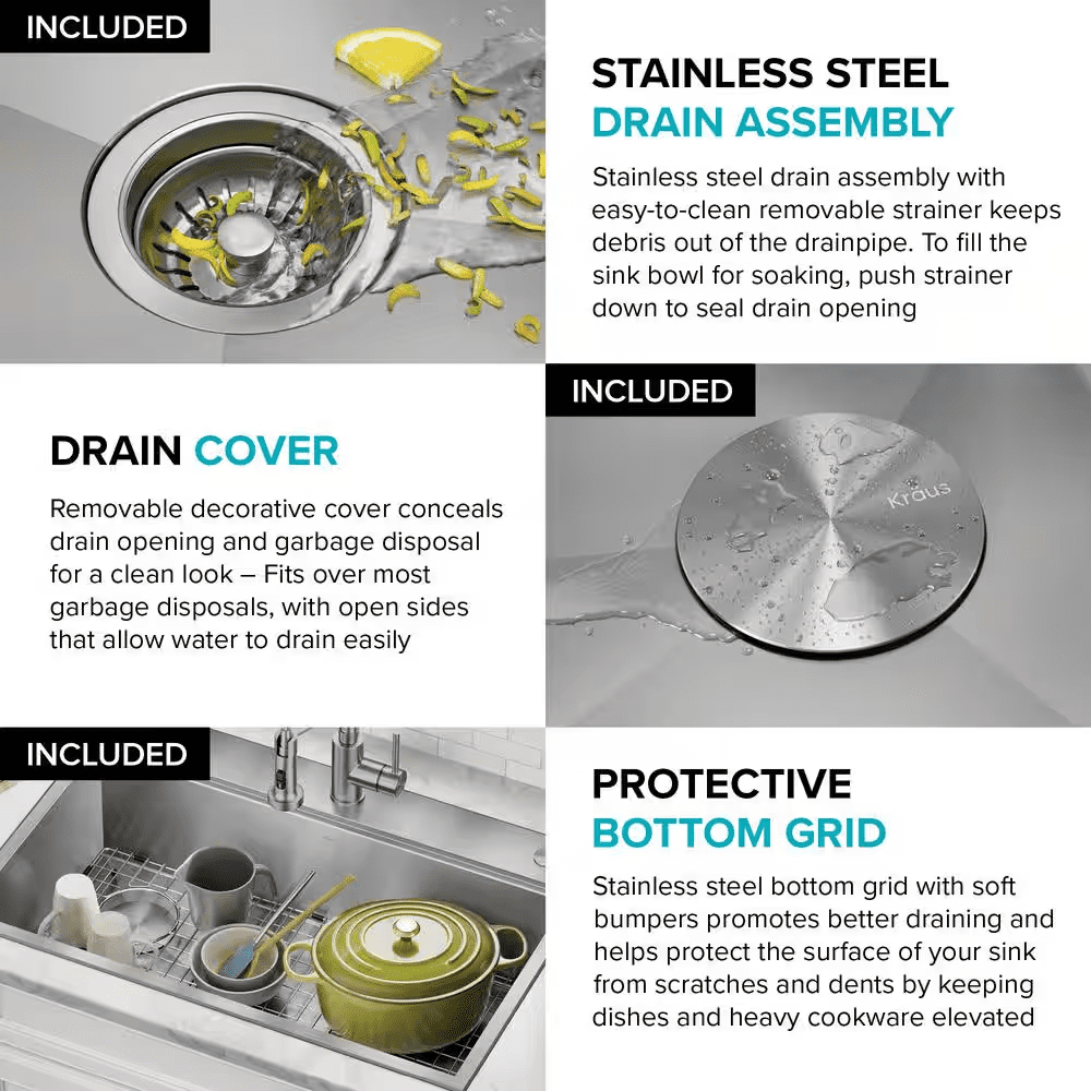 Loften 33 In. Drop-In/Undermount Double Bowl 18 Gauge Stainless Steel Kitchen Workstation Sink with Accessories - Image 9