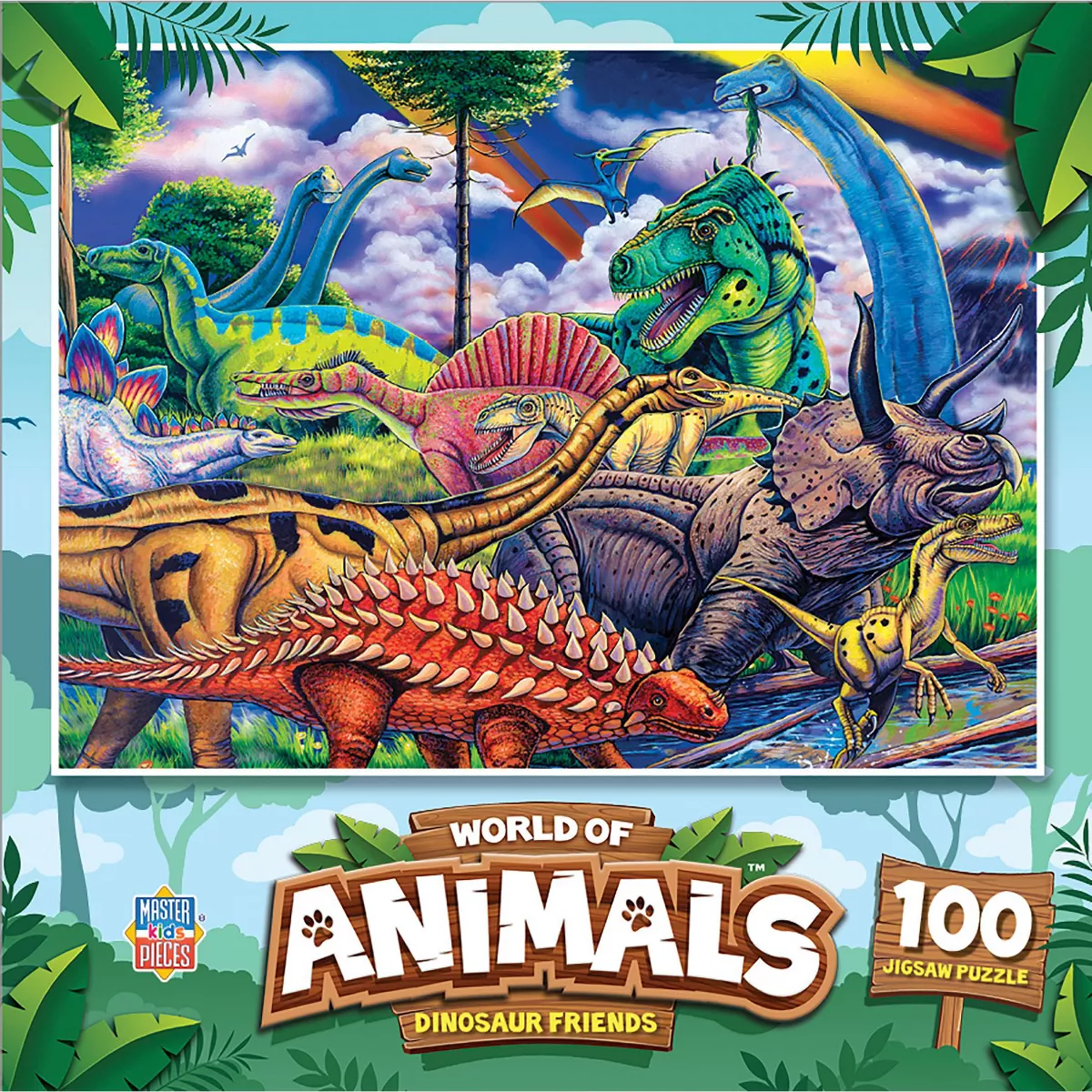 Masterpieces 100 Piece Puzzle for Kids - Dinosaur Friends - 11.5"X15"