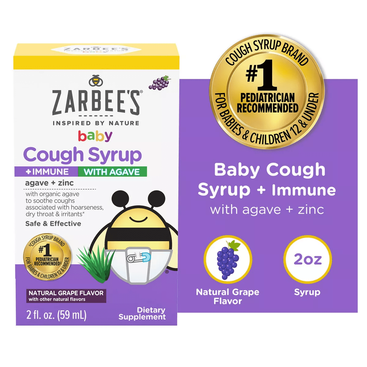 Zarbee'S Baby Cough Syrup + Immune with Organic Agave & Zinc - Natural Grape Flavor - 2 Fl Oz - Image 8