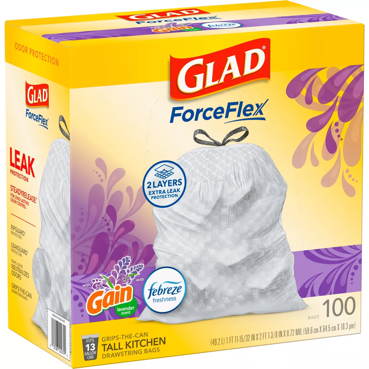 Glad Forceflex Tall Kitchen Drawstring Trash Bags - Febreze Lavender - 13 Gallon - Image 10