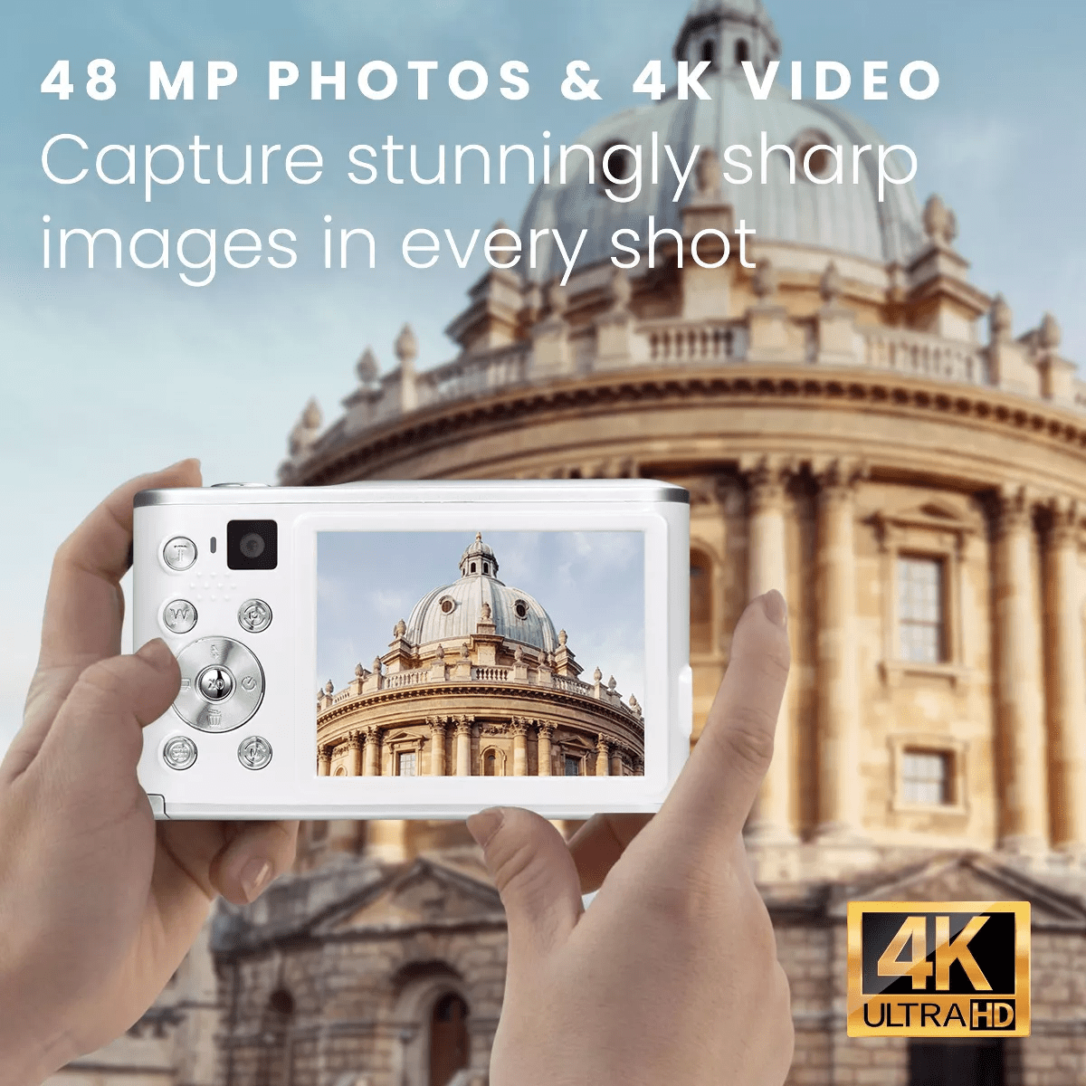 HOM 4K Portable Digital Camera, 48 MP with 16X Digital Zoom & Autofocus, 4K HD Video Camera for Vlogging - 32 GB TF Card Included - Image 3