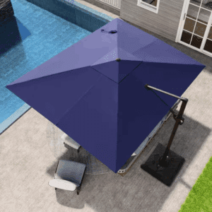 11 Ft. X 9 Ft. Rectangular Aluminum Offset 360° Rotation Cantilever Patio Umbrella in Navy Blue, 260 Lbs. Umbrella Base