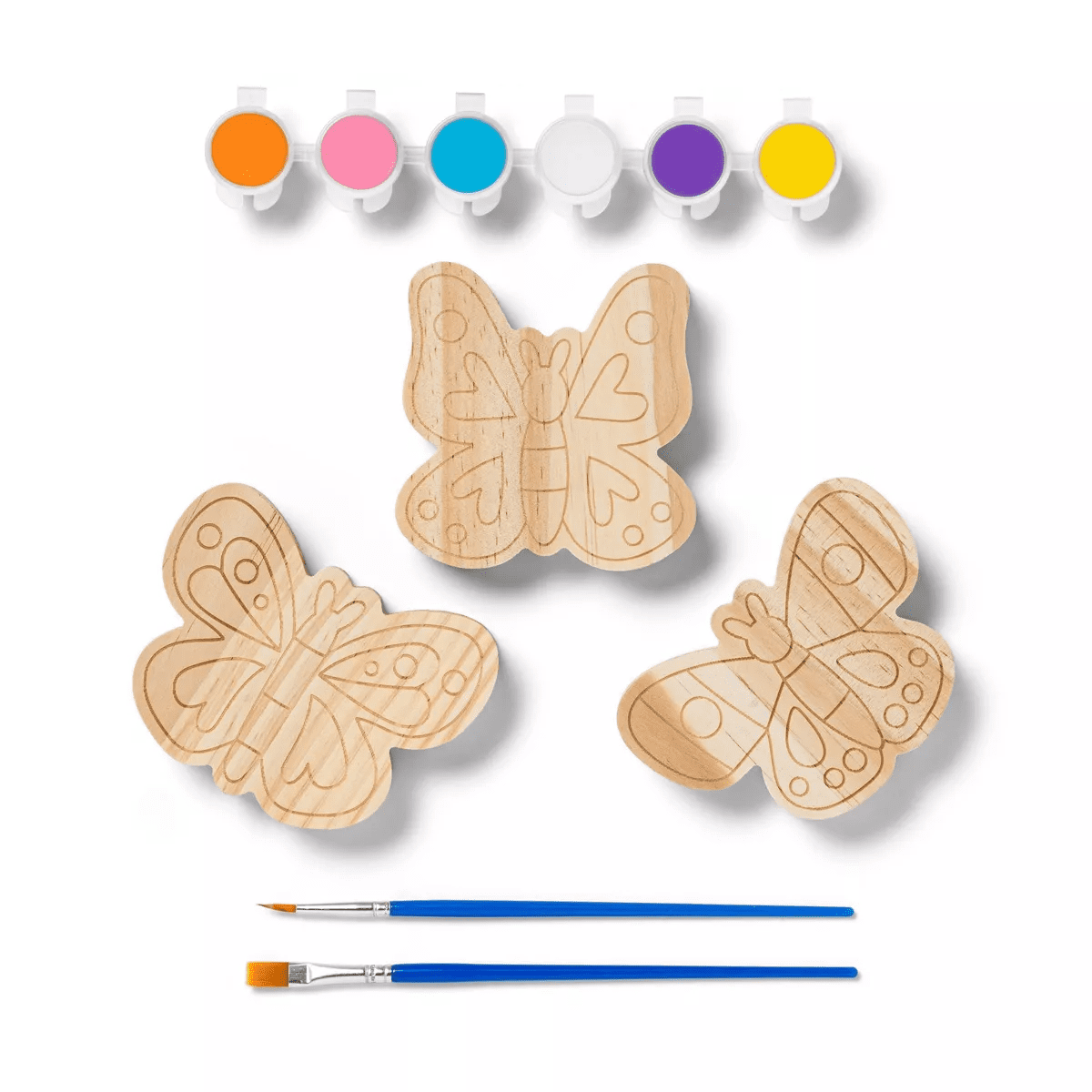 3Pk Paint-Your-Own Wood Butterfly Set - Mondo Llama™: Kids Craft Kit with Acrylic Paints & Brushes, Non-Toxic - Image 2