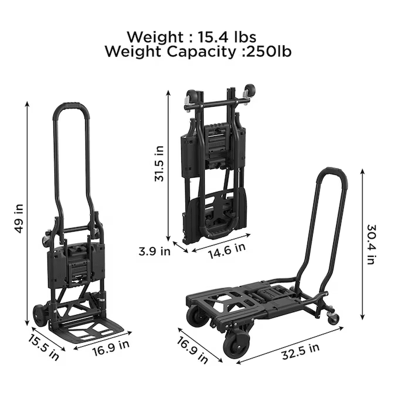 300-Lbs. Capacity 4 -Wheel Black Steel Convertible Hand Truck - Image 5