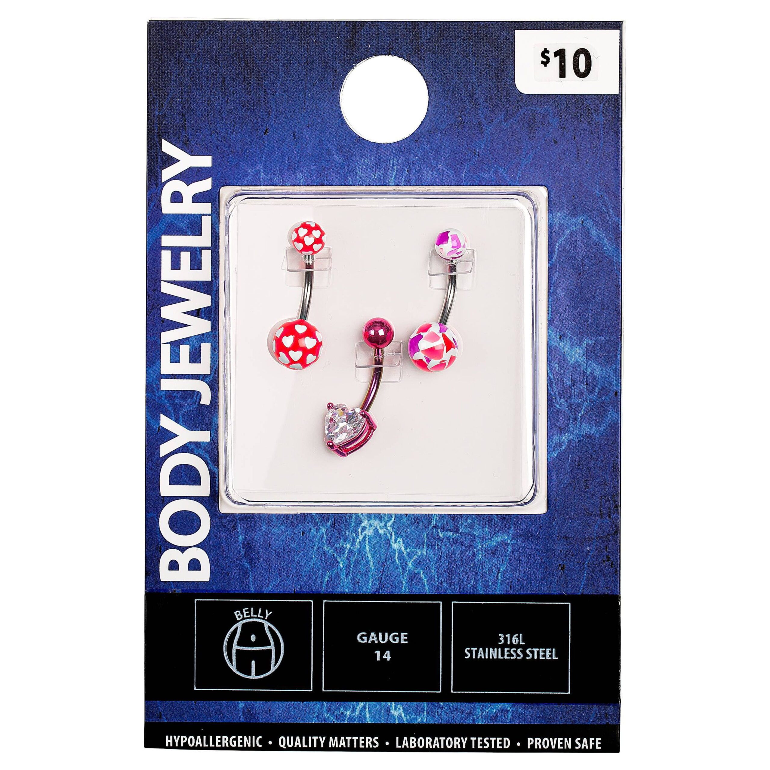Women'S Stainless-Steel 14G Assorted Pink Belly Rings, 3 Pack - Image 6